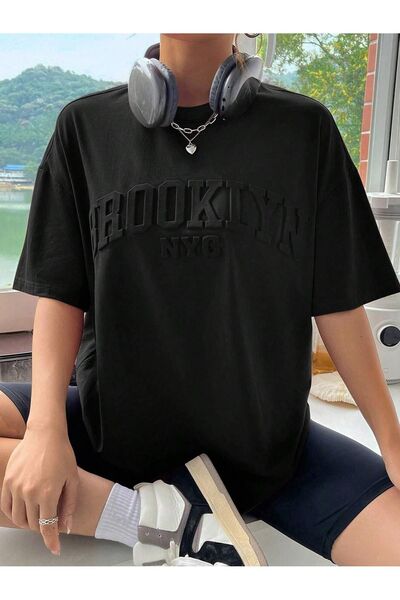Know Women's Black Brooklyn Nyc Printed Oversize T-Shirt
