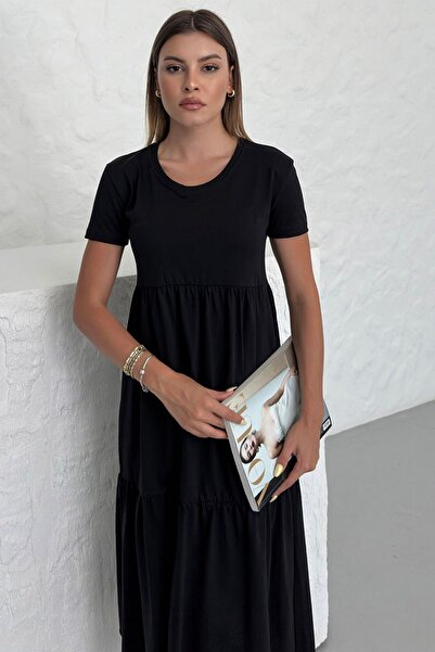 Know Women's Black Wide Cut V-Neck Maxi Dress