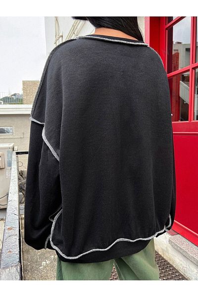 Know Schwarzes Amusements bedrucktes Oversize-Sweatshirt für Damen – Rundhalsausschnitt