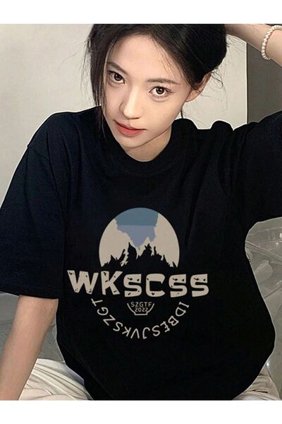 Know Women's Black Wkscss Printed Oversize T-shirt