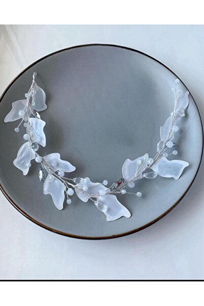 My'Elens Desing Beyaz Rüya, Kristal Taş Detaylı Beyaz Yapraklı Gelin Saç Akse...