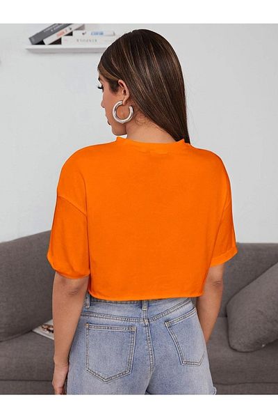 Know Orangefarbenes Oversize-Crop-T-Shirt für Damen mit Rundhalsausschnitt