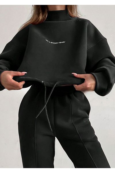 Know Γυναικεία φόρμα γυμναστικής με 3 νήματα Black Storm Baby με στάμπα στο κάτω μέρος