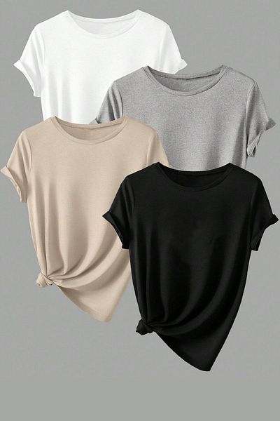 Know Unisex 4 Pack Απλό μπλουζάκι Oversize Λευκό Γκρι Μπεζ Μαύρο