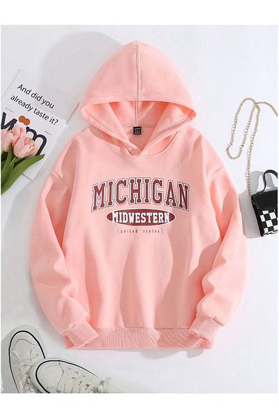 Know Hanorac cu glugă cu imprimeu Michigan State, roz, cu 3 fire