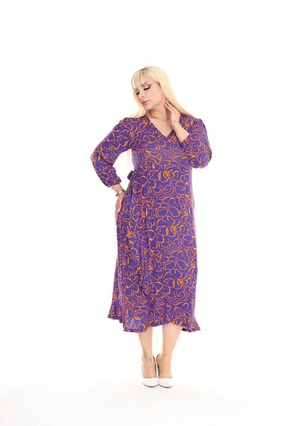 mezura tekstil Plus Size Double Breasted Collar and Skirt Ruffle Combed Cotton Viscose Women's Dress