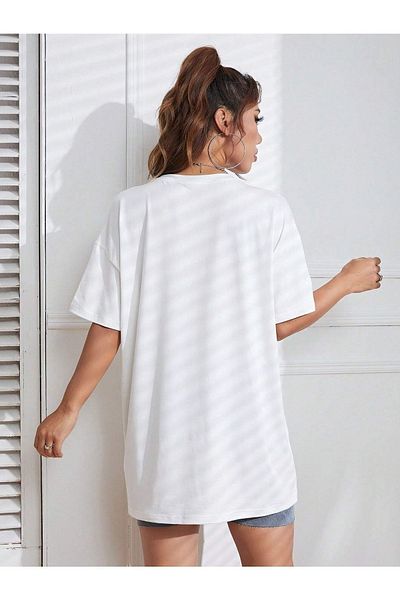 Know Tricou oversize cu imprimeu cu mașini de curse de vară alb pentru femei