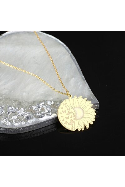 DECOVIENO AYÇİÇEĞİ MOTİFLİ KADIN KOLYE, GÜMÜŞ KADIN KOLYE,  925 AYAR KOLYE GÜ...