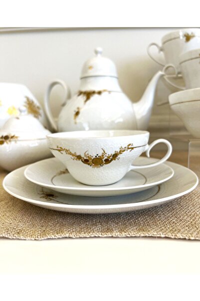 MozzArt Dekoratif Antika Vintage Porselen Çay Kahve Fincan Takımı Set Hediyelik