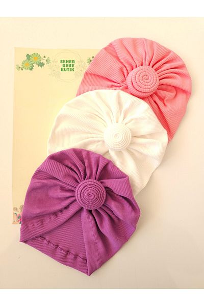 SeherBebeButik Ruffle Bonnet and Beanie for Baby Girl and Child - Set of 3
