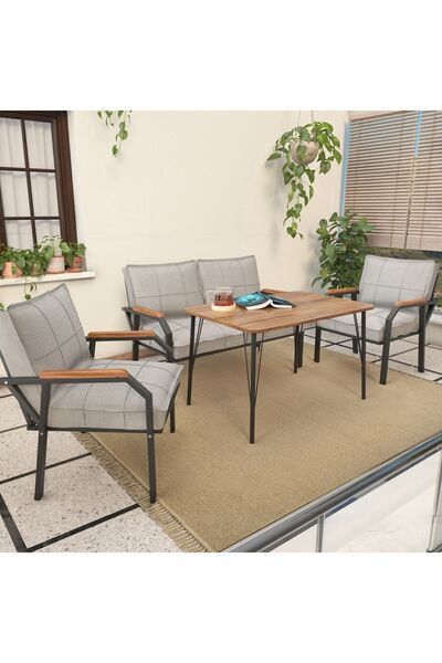 Mygusi Hayal Balkon, Bahçe, Cafe, Metal Kanepe Koltuk Takımı , Bahçe Mobilyası, 60x90 Masalı - 211 Açık Gri