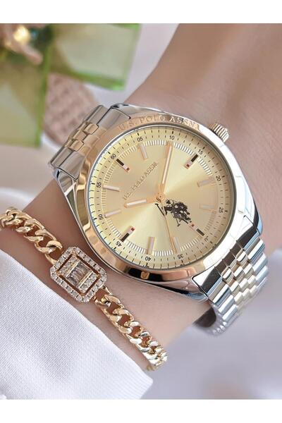 U.S. Polo Assn. يو اس بولو اسن سوار فولاذي 5 ATM مقاوم للماء ساعة يد نسائية +...