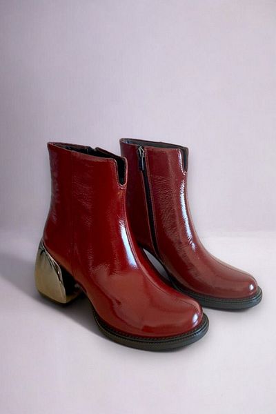 ERS Air Comfort Claret Red Patent Leather Genuine Leather Women's Heeled Boots - K.163-250