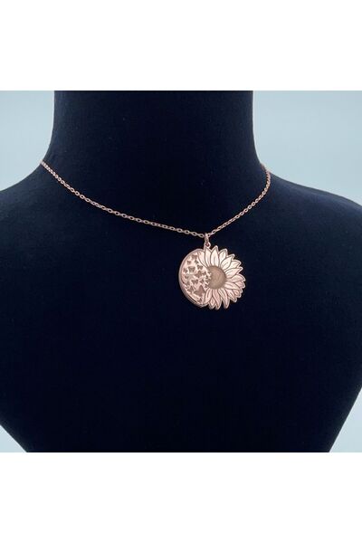 DECOVIENO AYÇİÇEĞİ TEMALI KELEBEK DETAYLI GÜMÜŞ KOLYE, 925 AYAR KOLYE, GÜMÜŞ, ROSE GOLD, ALTIN KAPLAMALI KOLYE