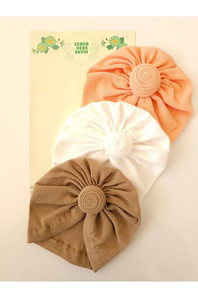 SeherBebeButik Ruffle Bonnet and Beanie for Baby Girl and Child - Set of 3