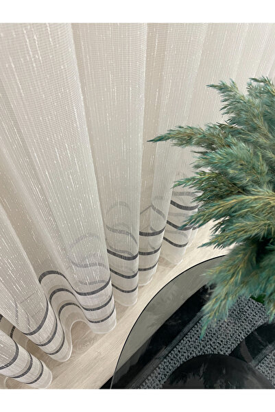 Brillant Μοντέρνα κουρτίνα με λουράκια 1/3 SIK πλισέ - Εκρού/Γκρι τούλι
