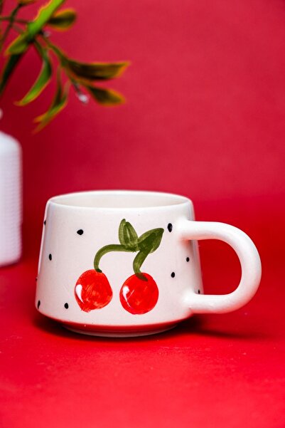 touchmughm Handmade Ceramic Set of 6 Coffee Cups, Double Mugs, Ceramic Red Themes Coffee Cup, Mug