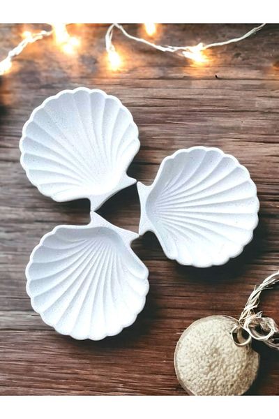 stonnish 3-Piece Oyster Jewelry Plate, Decorative Oyster Plate Set, Soap Dish, Concrete Raw White