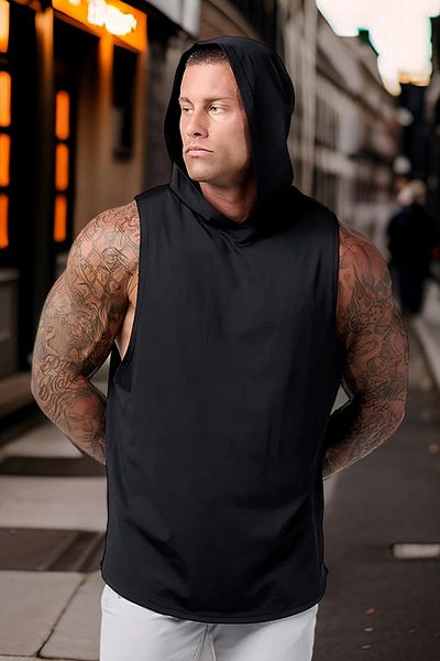 BESSA Men's Black Sportsman Athlete Hooded Cotton T-Shirt/Undershirt