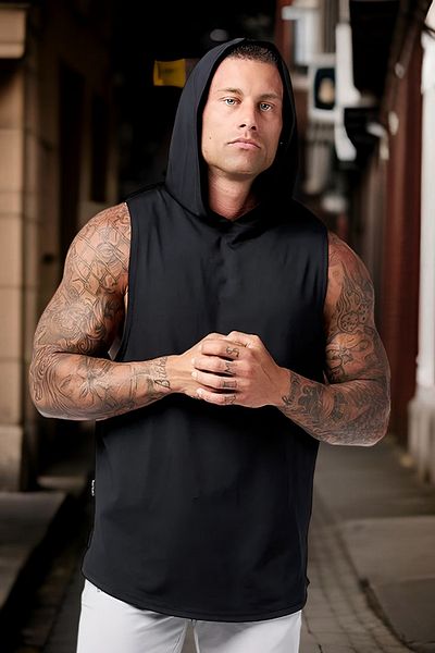 BESSA Men's Black Sportsman Athlete Hooded Cotton T-Shirt/Undershirt