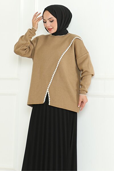 Bestenur Πλεκτό πουλόβερ Mink Asymmetric Cut 1194