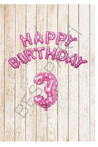 BEST PARTİ DOĞUM GÜNÜ PARTİ SÜSLERİ Happy Birthday and Number Pink Foil Balloon Set - Age 3