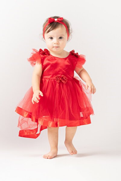 Harry&Millie Kız Bebek Kırmızı Kına Elbisesi Mevlüt Elbisesi Kuyruklu Elbise