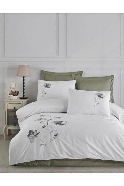 Altınbaşak NEW SEASON Dowry 100%Cotton CREAFORCE LİZAY Embroidered Double Duvet Cover Set 6 Pieces "BOXED"