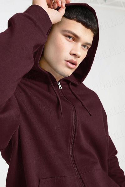 Millionaire Ανδρικό φούτερ Claret Red Oversize Fleece - με κουκούλα, με φερμουάρ, 3 κλωστές