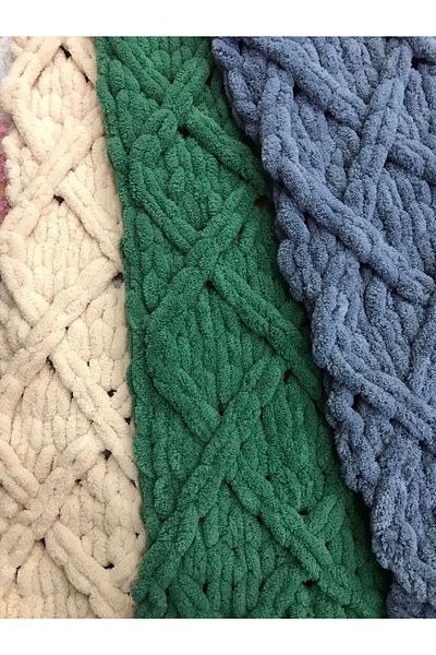 Missworble Puffy Hand Knitted Fireplace and TV Blanket Diamond Patterned Blue 90 X 165 Cm