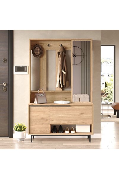 Robin Home Lidya Portmanto Vestiyer Ayakkabılık Aynalı Metal Ayaklı Sepet