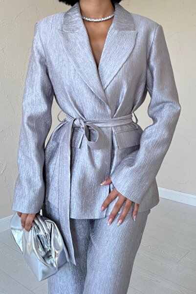 SEREN TEKSTİL Bright Color Belted Jacket and Trousers Set
