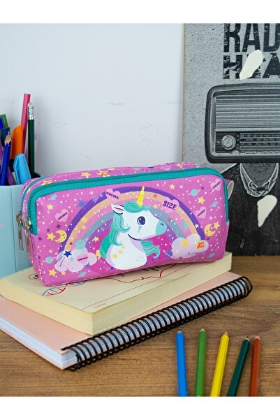 OneSize Kalem Kutusu Dream Like Unicorn Pembe Iki Bölmeli Vegan Deri (ÇİFT GÖZLÜ KALEMLİK)