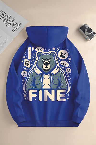 MYADA I'M Fine - Детски суитшърт с шарки на Angry Teddy Bear, голям с качулка 22533