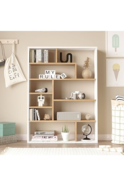Robin Home Felix Kitaplık 124cm Sepet-Beyaz
