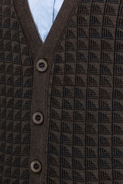 Çizgi Triko Ανδρική πλεκτή ζακέτα με ρίγες V λαιμόκοψης - Λεπτομέρεια τσέπης με κουμπιά, πλεκτό ατσάλι με σχέδιο - Classic Fit 5002M