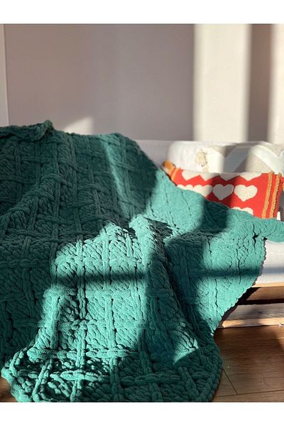 Missworble Puffy Hand Knitted Fireplace and TV Blanket Diamond Patterned Green 90 X 165 Cm