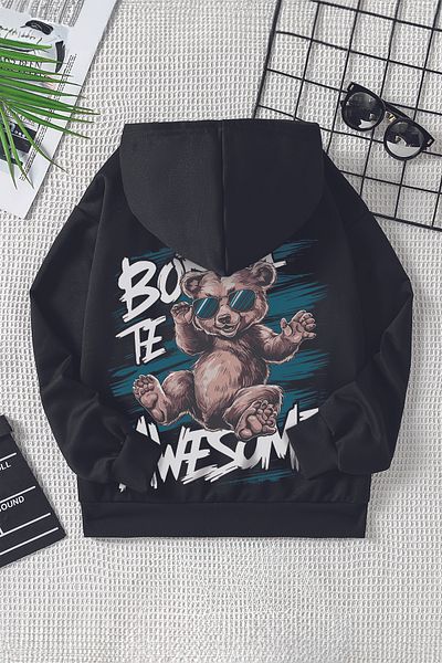 MYADA Нов сезон Happy Teddy Bear Printed Oversize Детски суичър с качулка - Polar Fleece, Born Written 22528