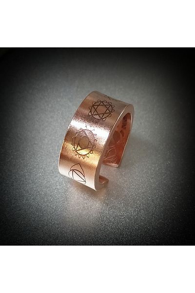 DA Cooper Design Copper Ring 7 Chakra Symbol & Number Sequence Design Copper Ring