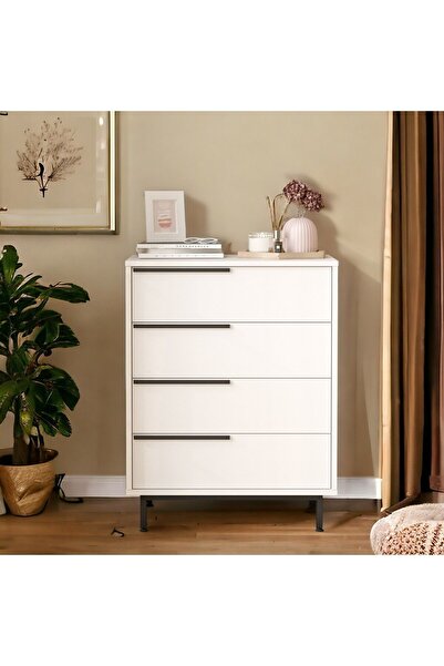 Robin Home Şifonyer 4 Çekmeceli Metal Ayaklı Beyaz