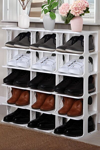 Frapan Home 5 Katlı Plastik Ayakkabılık Raf Düzenleyici Organizer 3'lü Set Beyaz