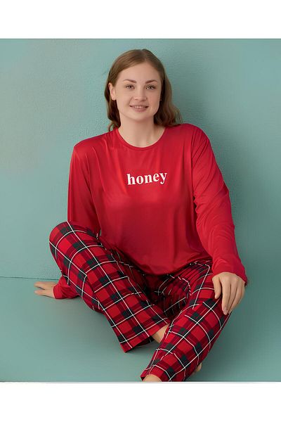 Mihra Large Size Red Pajama Set - Mihra Milan Plaid