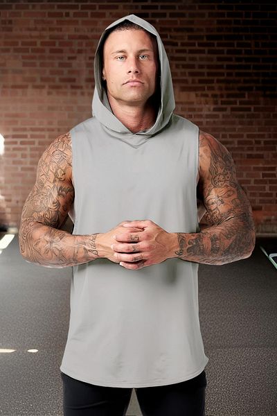 BESSA Men's Gray Cotton Athlete Sports T-Shirt - Hooded