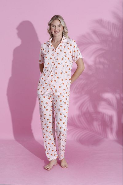 PİJAMOOD Women's Short Sleeve Cotton Front Buttoned Pajamas Set