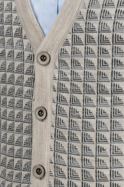 Çizgi Triko Men's V-Neck Stripe Knitwear Cardigan - Patterned Steel Knit with Buttoned Pocket Detail - Classic Fit 5002m