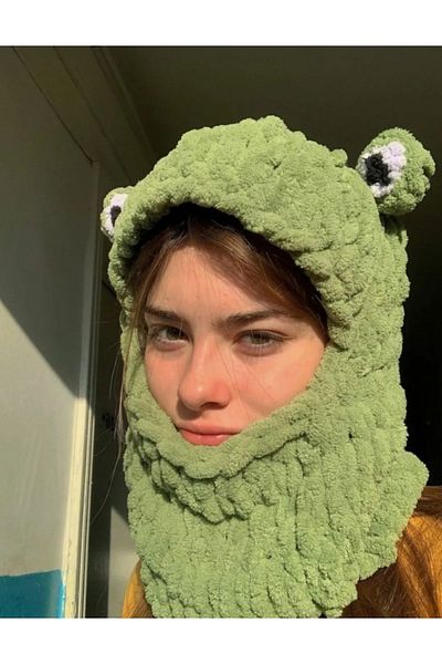 BurDen Dekoratif Ürünler & Tasarım FROG PUFFY BEANIE ADULT SIZE, BALAKLAVA, HAND MADE