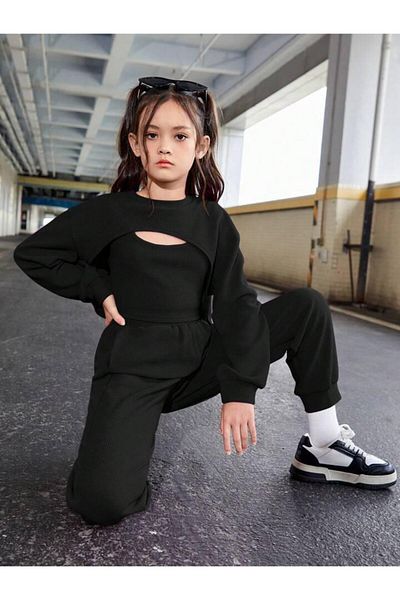 Machetta Oversize Crop Tracksuit for Girls - 3-Piece Set