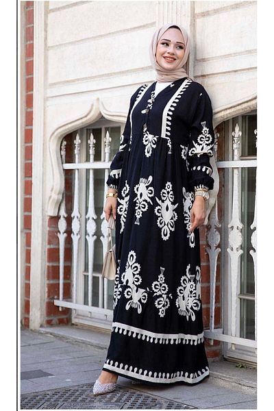 ELEGANTSTİL PREMIUM VISKOSE ETHNIC PATTERNED TESETURAL DRESS