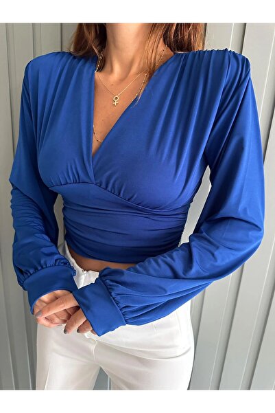 HARMONY GLOBAL بلوزة نسائية محبوكة برقبة على شكل حرف V باللون الأزرق من Saks ...