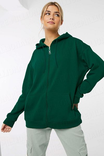 Millionaire Πράσινο Oversize Fleece Kangaroo Zip Up Hoodie - με κουκούλα και φερμουάρ